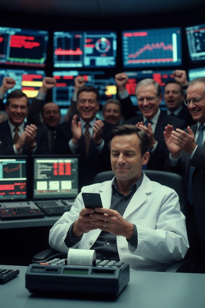 A relaxed scientist and energized leaders using CalculatR to solve the problem